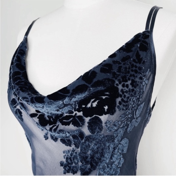 Vintage 90’s Y2K Silk Slip Dress Velvet Silk Dress Maxi Backless Dress Floral - Picture 2 of 8